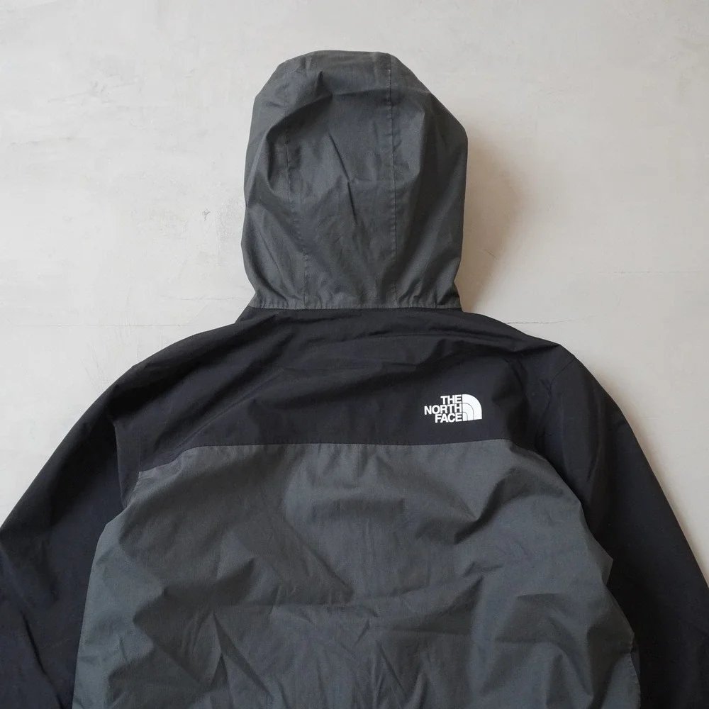 The North Face Boys Large 12 Hooded Windbreaker Jacket Black Grey Full Zip Mesh